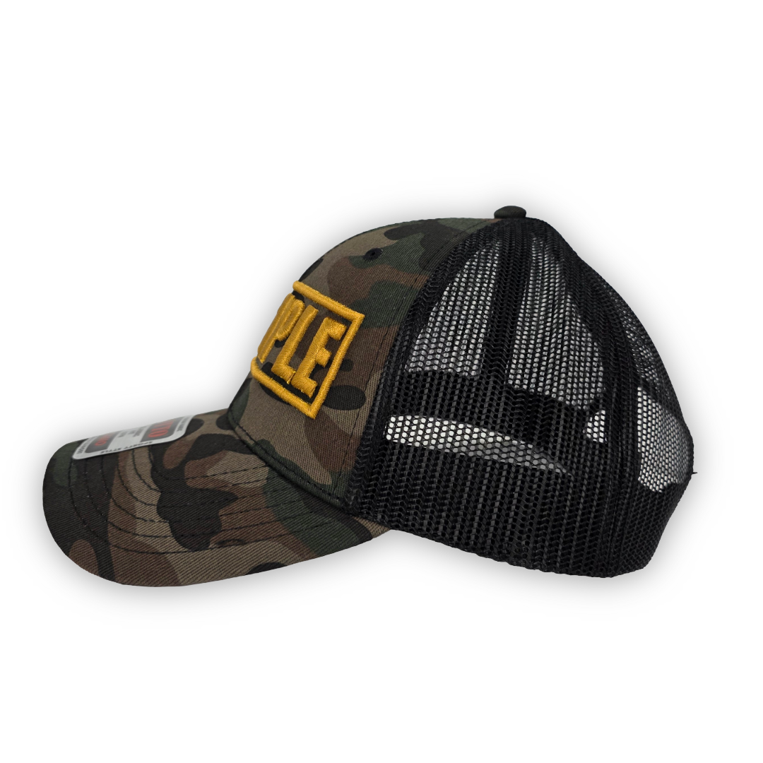 Disciple Camo Trucker Hat | Gold 3D Puff Embroidery | Christian Hat | Based Faith